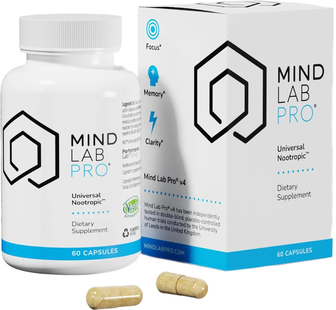 Mind Lab Pro v4.0 Universal Nootropic, 60 capsules — bottle in the SAC focus scene