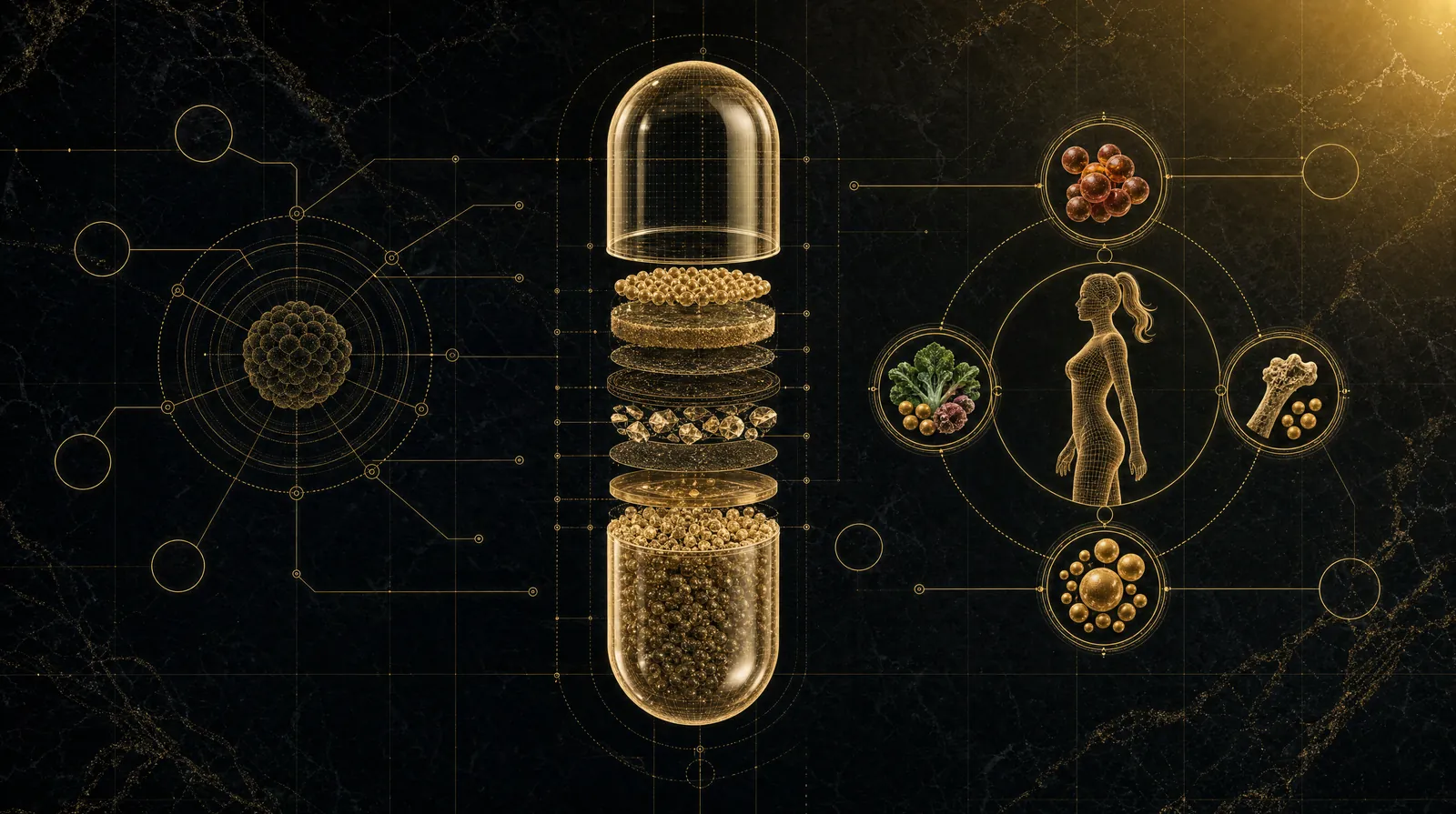 How a women's multivitamin works — illustrated blueprint