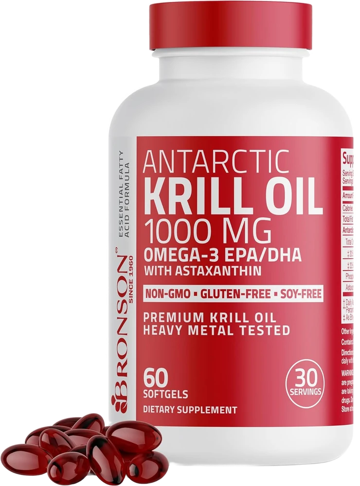 Bronson Antarctic Krill Oil 1000 mg, 60 softgels — pharmacist-founded value-brand bottle in the SAC scene