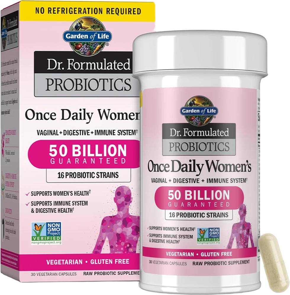 Garden of Life Dr. Formulated Once Daily Women's Probiotic bottle, 30 capsules — from the Amazon listing