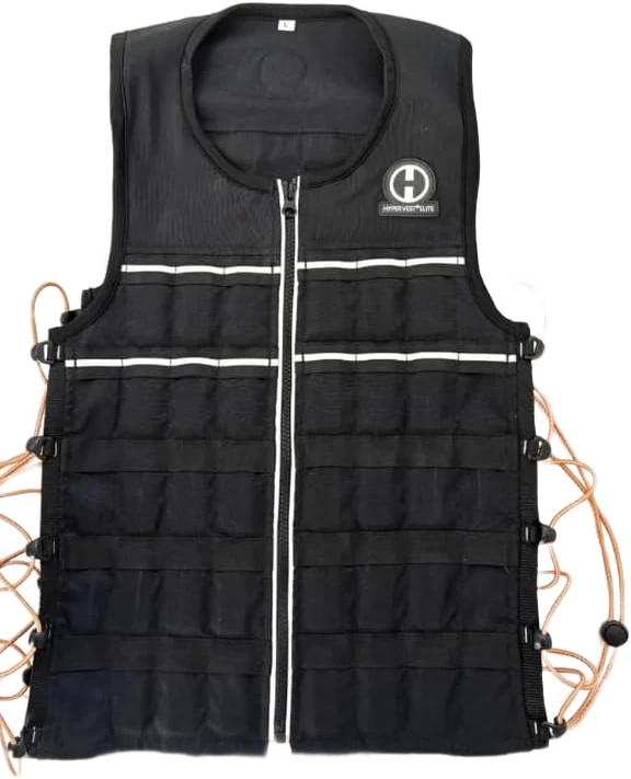 Hyperwear Hyper Vest ELITE adjustable weighted vest, jet black stretch CORDURA with orange reflective side lacing — from Amazon listing