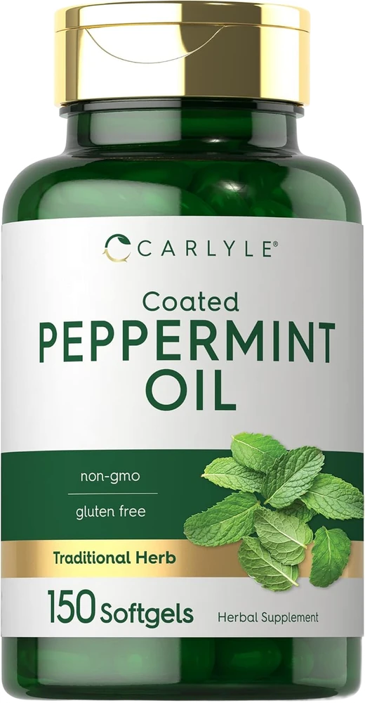 Carlyle Peppermint Oil softgels, 150-count bottle — budget high-count coated peppermint oil from the Amazon listing