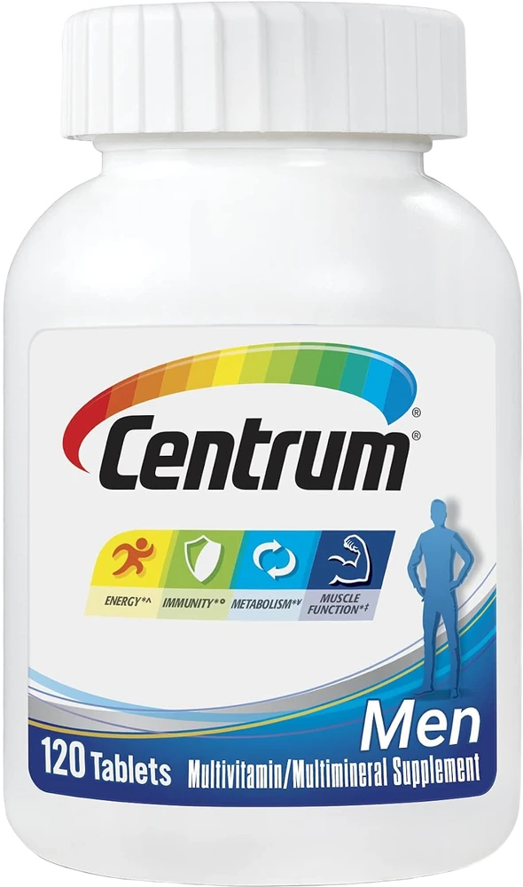 Centrum Men Multivitamin bottle — 120 tablets, mainstream men's one-a-day formula